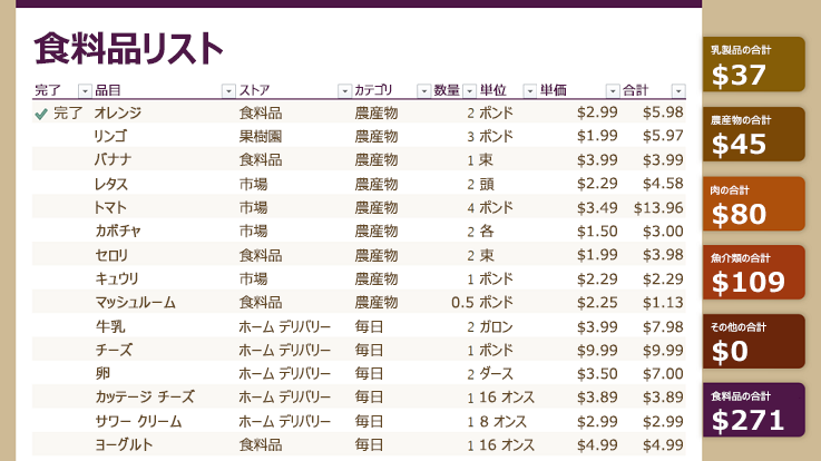 食料雑貨リスト テンプレートの画像