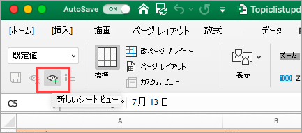 Excel スプレッドシートの表示