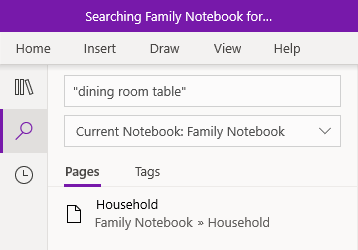 OneNote for Windows 10 でテキスト フレーズを検索