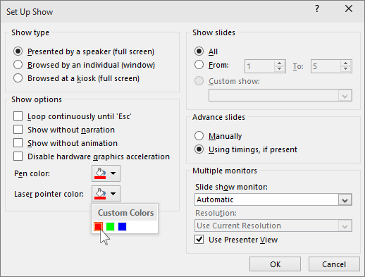 PowerPoint のレーザー ポインター オプション