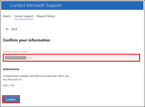 Confirm email information window
