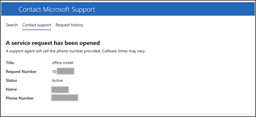 Service request opened window