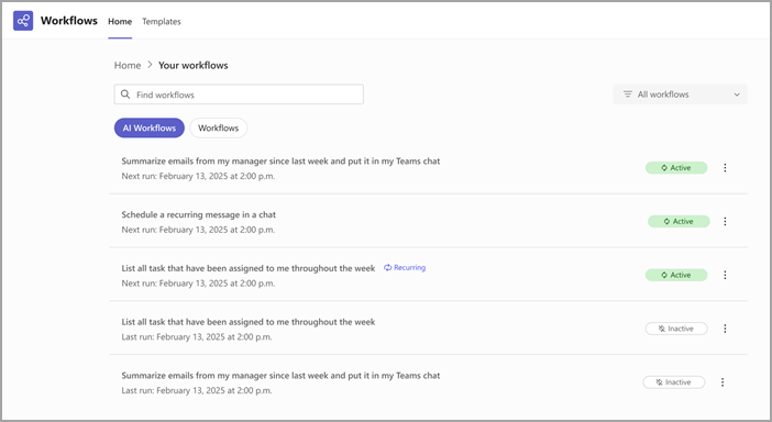 アプリで作成された最新のワークフローを示すスクリーンショット。