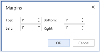 Word Online の [余白] ダイアログ ボックスの画像