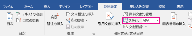 [参考資料] タブのスタイル APA オプションが強調表示されている