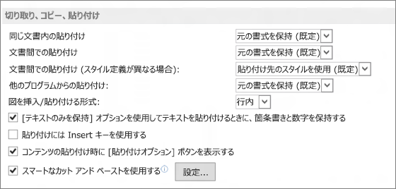 Word 2013 の切り取り、コピー、貼り付けのオプション