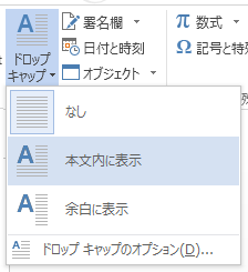 [ドロップ キャップ] メニューで [本文内に表示] を選びます。