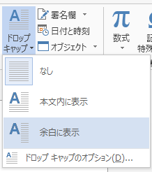 [ドロップ キャップ] メニューで、[余白に表示] を選んで、段落内ではなく余白内でドロップ キャップを行います。