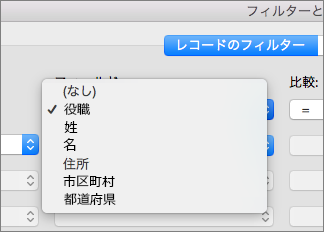 フィルター処理するフィールドをクリックする