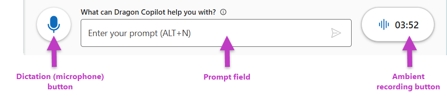 Dictation, AI capabilities, and ambient recording highlighted in interaction panel