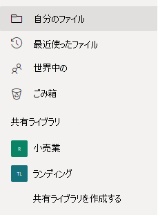 [共有ライブラリ] セクションの [共有ライブラリの作成] リンクを表示します。
