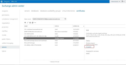[Exchange 管理 センター] ウィンドウOffice 365スクリーンショット