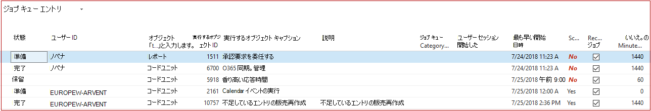 ジョブ キュー エントリ