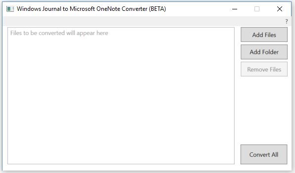 OneNote Converter (BETA) インターフェイスのスクリーンショット