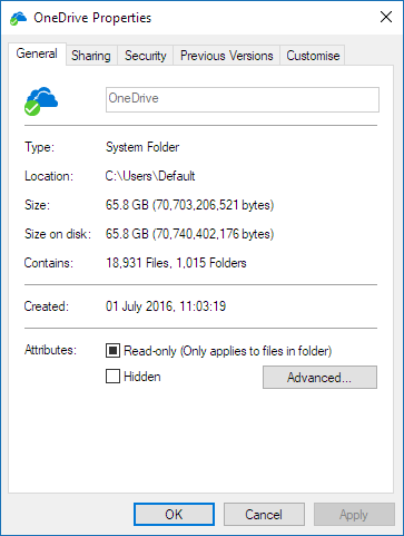 OneDrive のプロパティ