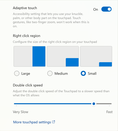 アダプティブ タッチ設定を変更するための UI を表示する