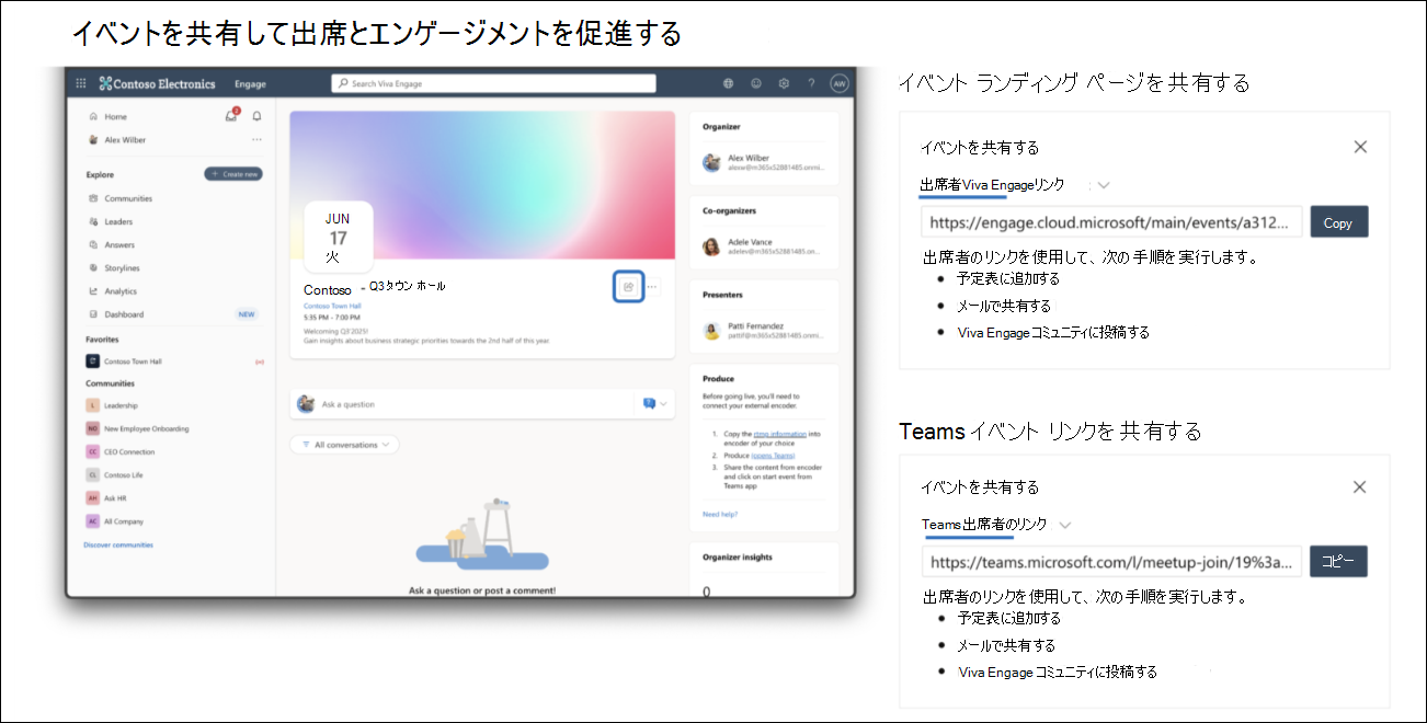 イベント リンクまたはイベント ランディング ページを共有する