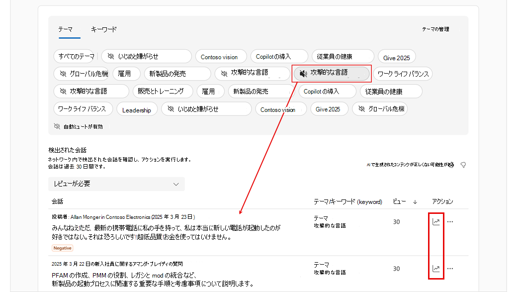 テーマを選択して、一致する会話を表示する