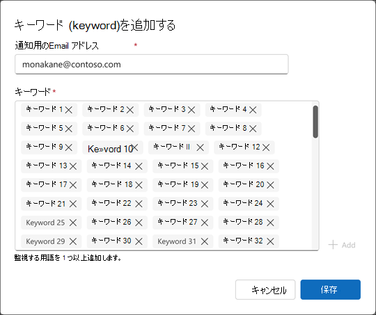 キーワードのセットは非常に長い場合があります
