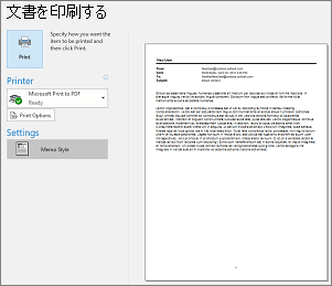 Outlook メール メッセージの印刷プレビュー