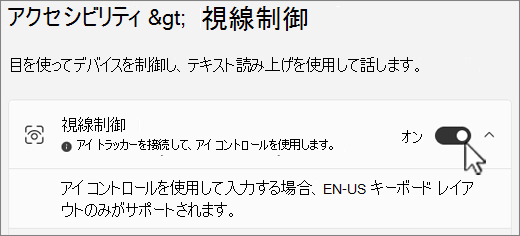 [アクセシビリティ設定] ウィンドウの [視線制御] セクション