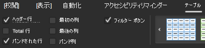 Excel for Macの [テーブル スタイル] グループで [ヘッダー行] チェック ボックスをオンにする
