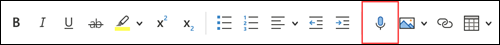 ディクテーション ボタンを示すスクリーンショット。
