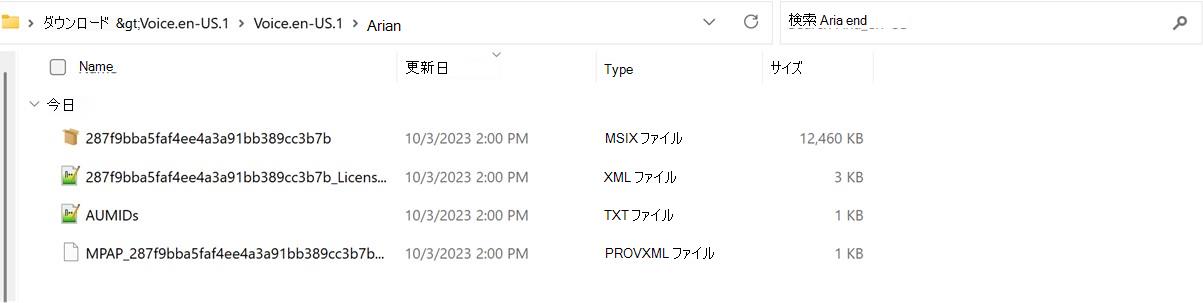 Voice パッケージが抽出されたフォルダーのスクリーンショット。