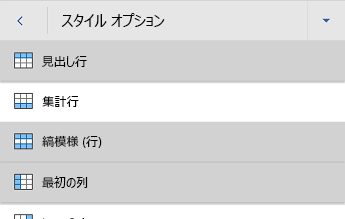 Word for Androidテーブル スタイル のオプション メニュー