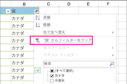 [次のフィルターをクリア] ボタン
