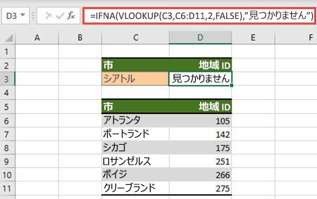 IFNA と VLOOKUP を使用して #N/A エラーが表示されないようにする画像。