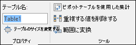 Excel の数式バーの [名前ボックス] でテーブルの名前を変更する画像