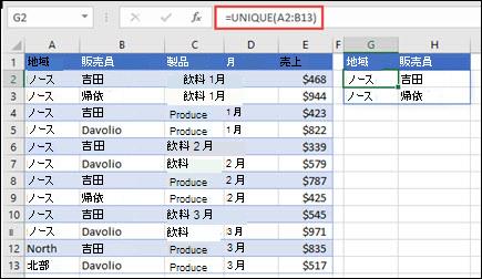 UNIQUE を使用して営業担当者のリストを返します。