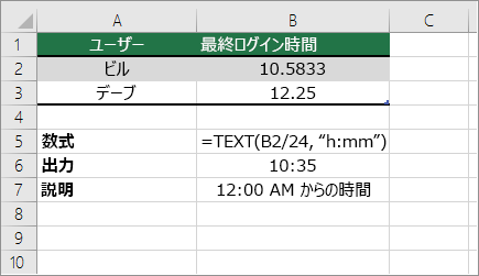例: 時間を 10 進数から標準時に変換する