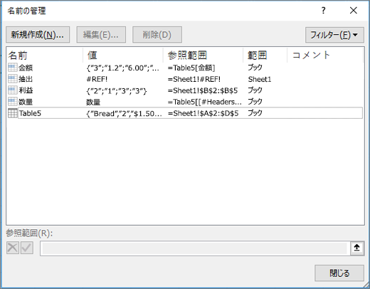 名前マネージャー] ダイアログ ボックス