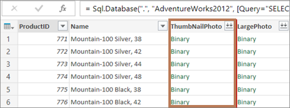 バイナリ列を含むデータの例