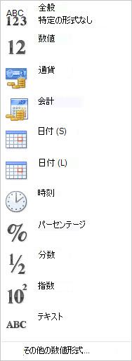 数値の書式設定ギャラリー