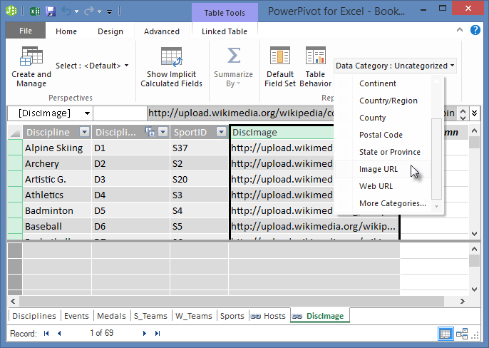 Power Pivot のデータ カテゴリを設定する