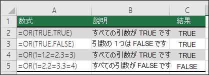OR 関数を使用する例。