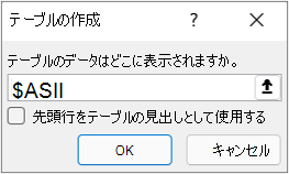 [テーブルから] ダイアログ ボックス