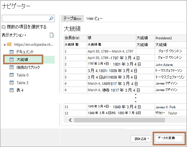 社長の表を選択して変換する