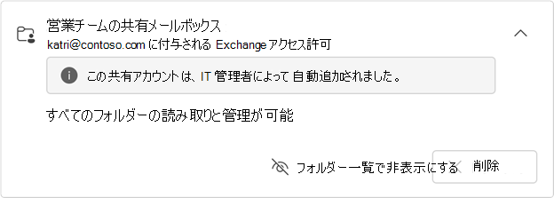自動マップされた共有メールボックス カード