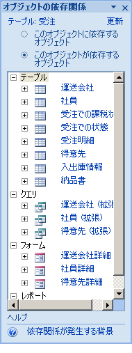 [オブジェクトの依存関係] ウィンドウ
