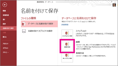 [名前を付けて保存] ページの [展開用に保存] オプション