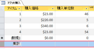 データシートの [集計] 行