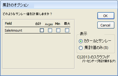 レポート ウィザードの集計のオプション