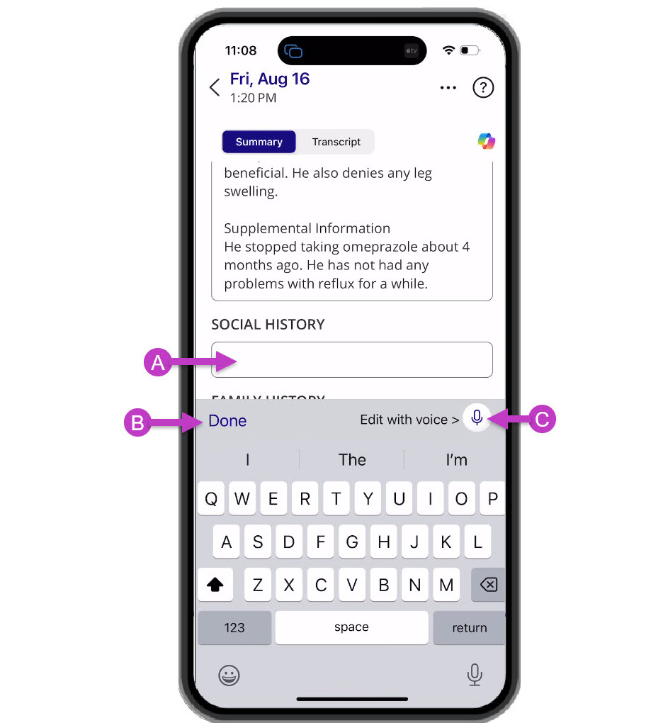 Image shows editing screen in mobile application