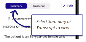 Arrow pointing summary tab to be selected to view the Summary