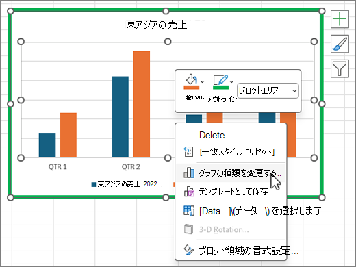 グラフのコンテキスト メニューを右クリックする
