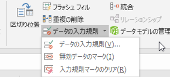 [データの入力規則] メニュー